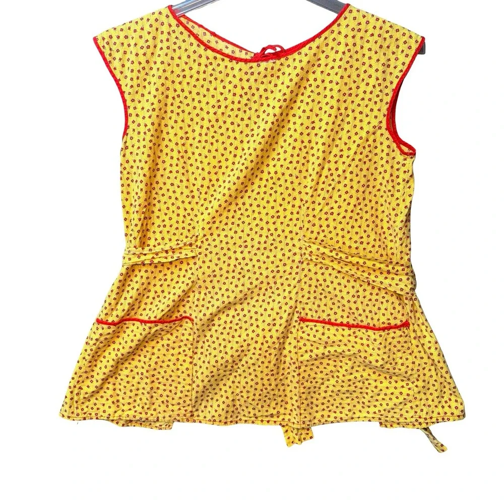 1940s Wrap Apron Vintage Hooverette Yellow & Red Floral WWII Era Retro Farmhouse